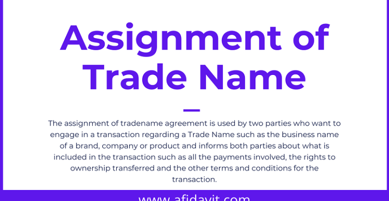 Assignment of Trade Name Format Assignment of Trade Name Sample, Template and Word File