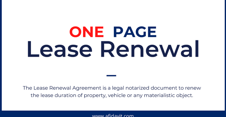 One Page Lease Renewal Agreement Format, Template, Sample - Lease Renewal Agreement Template Word File Download